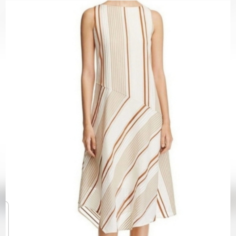 LAFAYETTE 148 NY CREAM, COPPER  SILK COTTON HANDKERCHIEF DRESS, SIZE MEDIUM